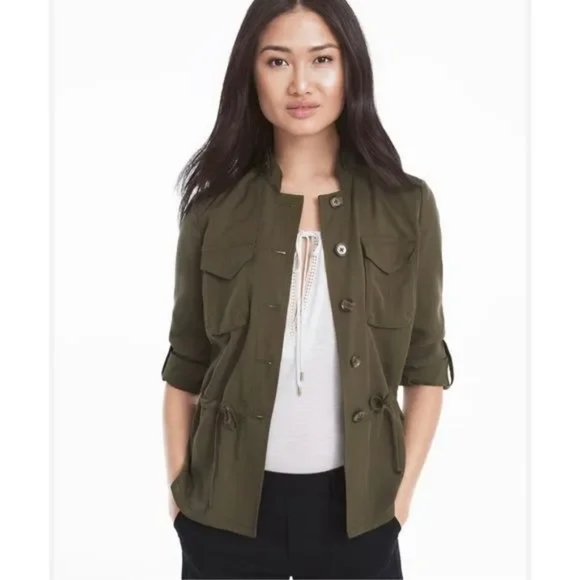 White House Black Market Soft Olive Utility Jacket, 10 Petite - Picture 3 of 5